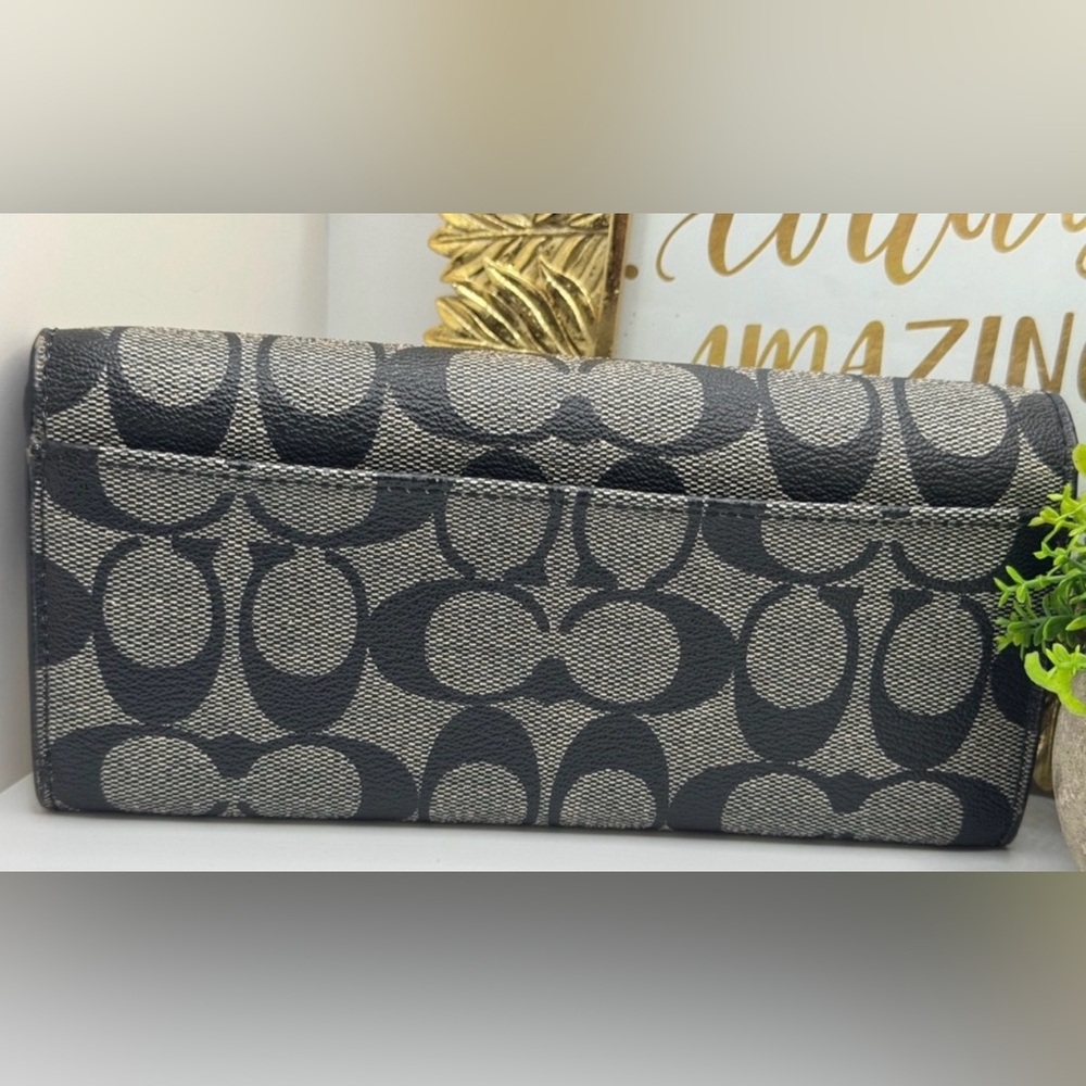 COACH Heritage Stripe Signature Tote & Matching Wallet Bundle - Black/Grey - Picture 14 of 15